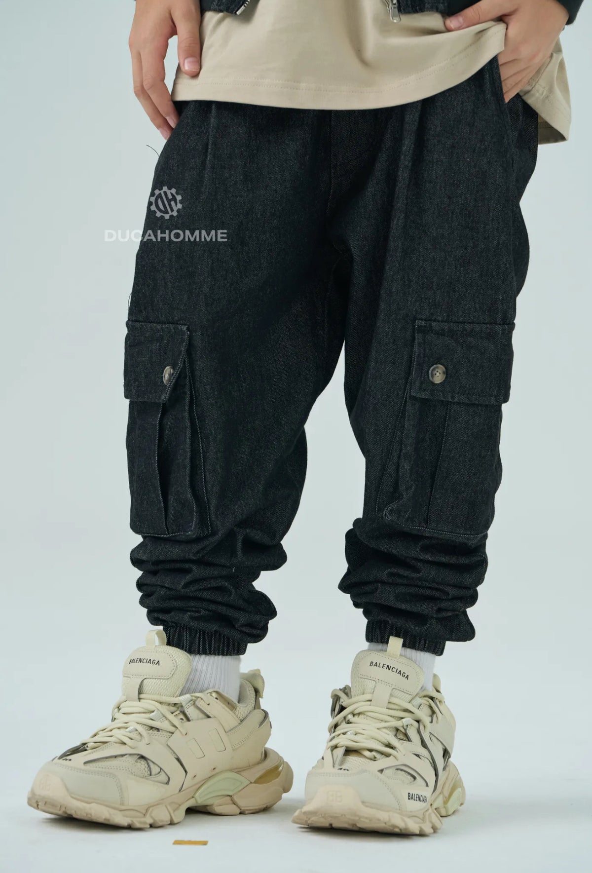 Jeans Nero Cargo Fondo Stretto Bambino Duca Homme | Streetwear Kids