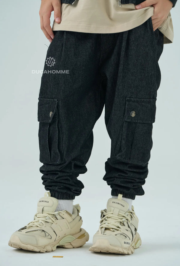 Jeans Nero Cargo Fondo Stretto Bambino Duca Homme | Streetwear Kids