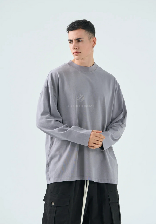 T Shirt Uomo Duca Homme Manica Lunga Grigio