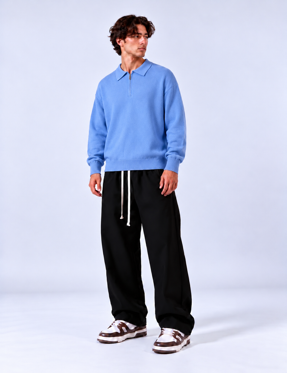 Polo in Maglia Mezza Zip | Duca Homme (celeste)