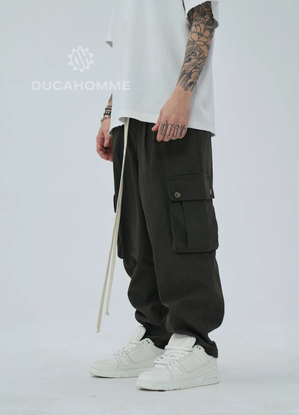Pantaloni Cargo Sartoriali Uomo Duca Homme Color Fango | Tasche Laterali | Loose Fit