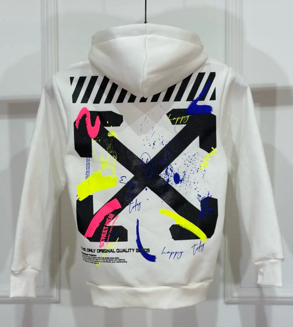 Felpa Bambino Duca Homme Bianca con Stampa | Cappuccio Cotone | Oversize