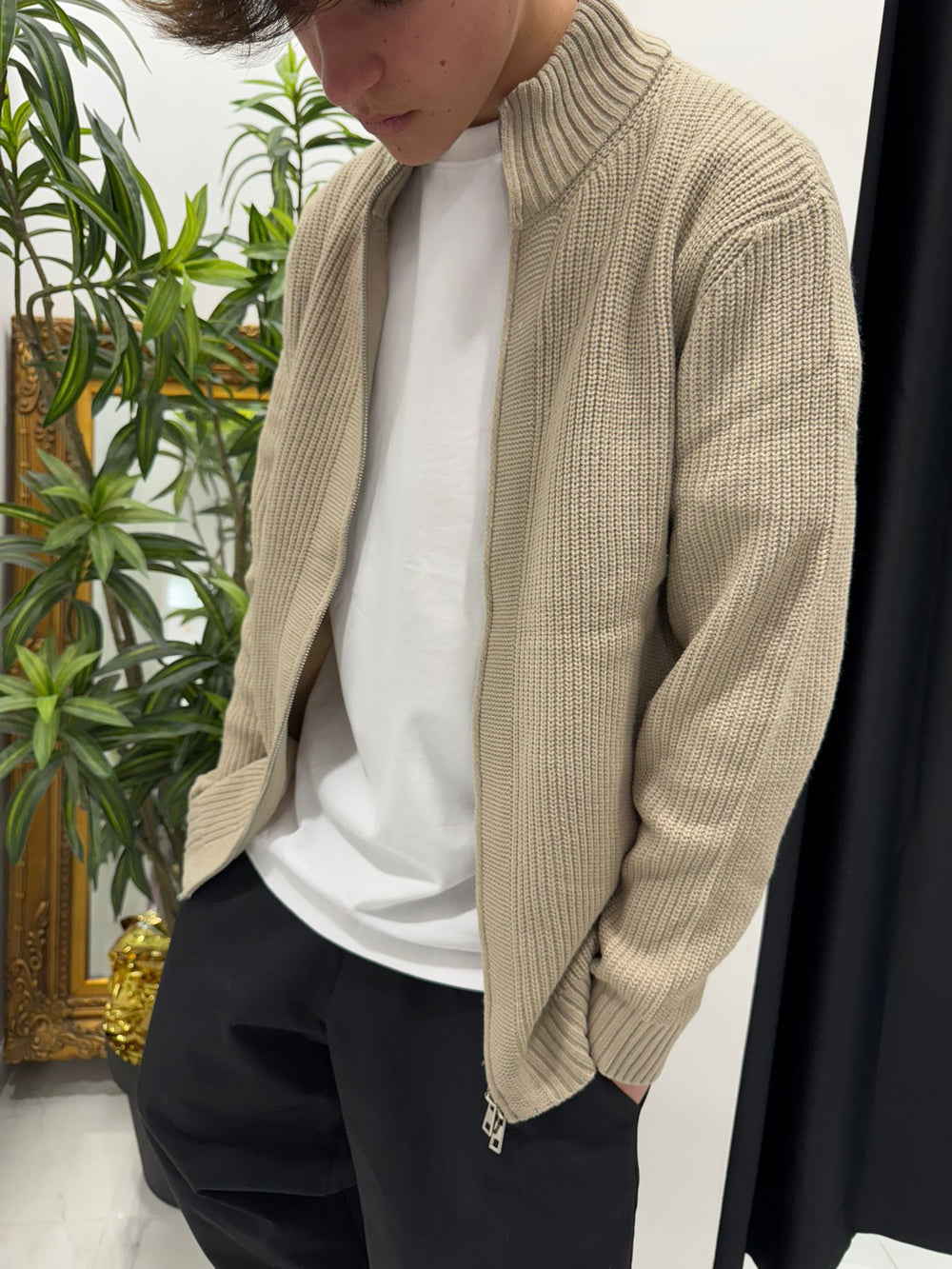 Maglione Full Zip Beige - Duca Homme