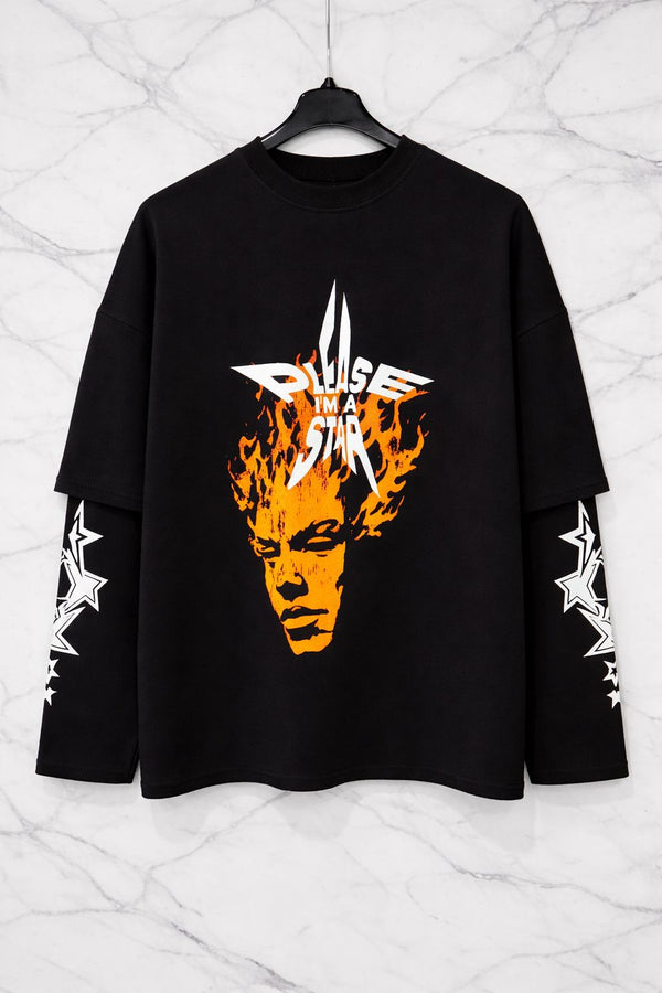 T-Shirt Manica Lunga con Stampa Oversize - Duca Homme