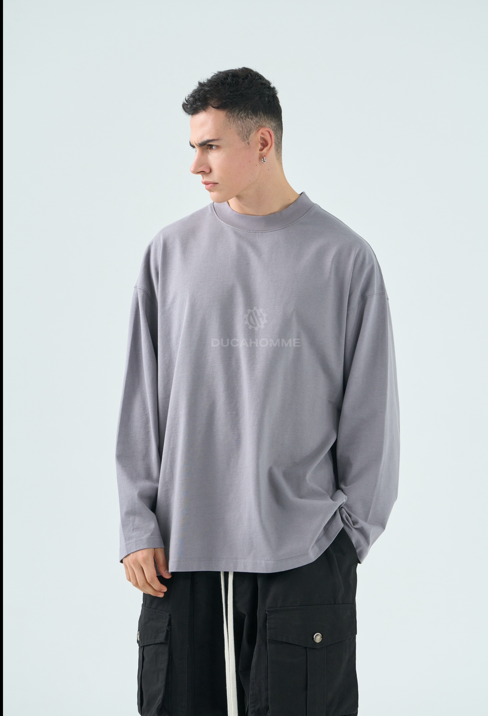 T Shirt Uomo Duca Homme Manica Lunga Grigio