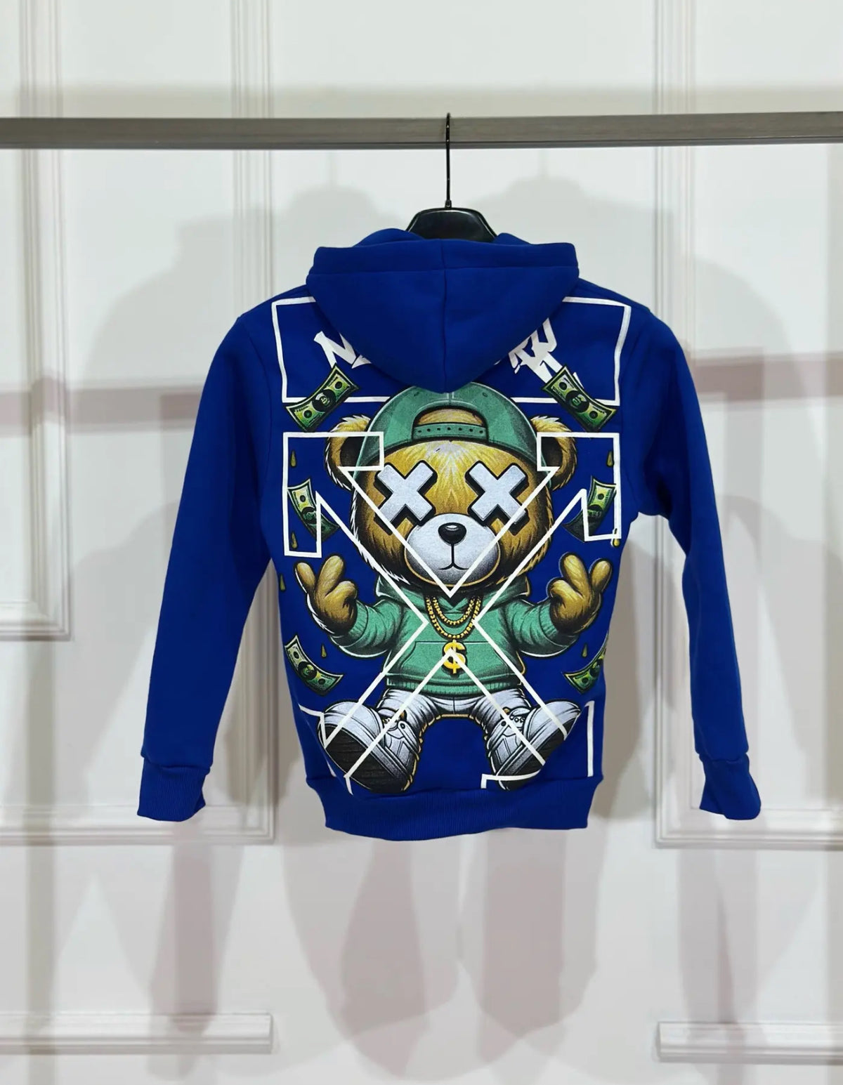 Felpa Bambino Duca Homme Blu elettrico con Stampa Orso | Cappuccio Cotone | Oversize