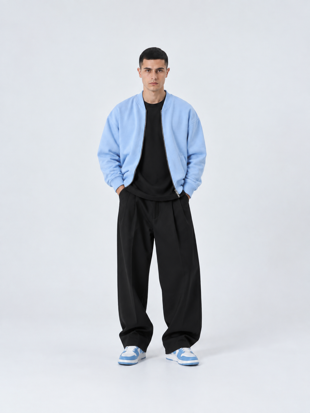 Felpa Girocollo Total Zip | Duca Homme (celeste)