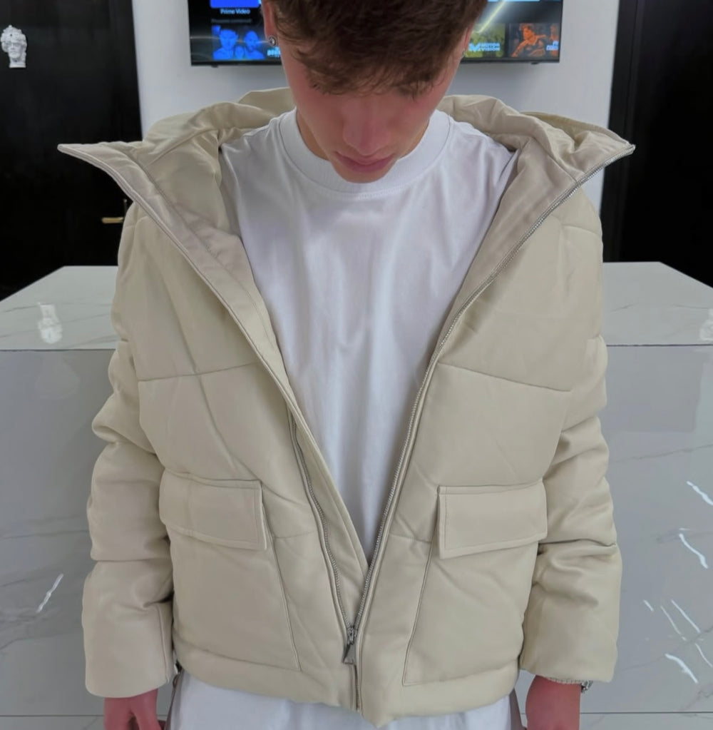 Giubbotto Uomo Duca Homme Beige in Ecopelle | Piumino Effetto Pelle | Fit Comodo