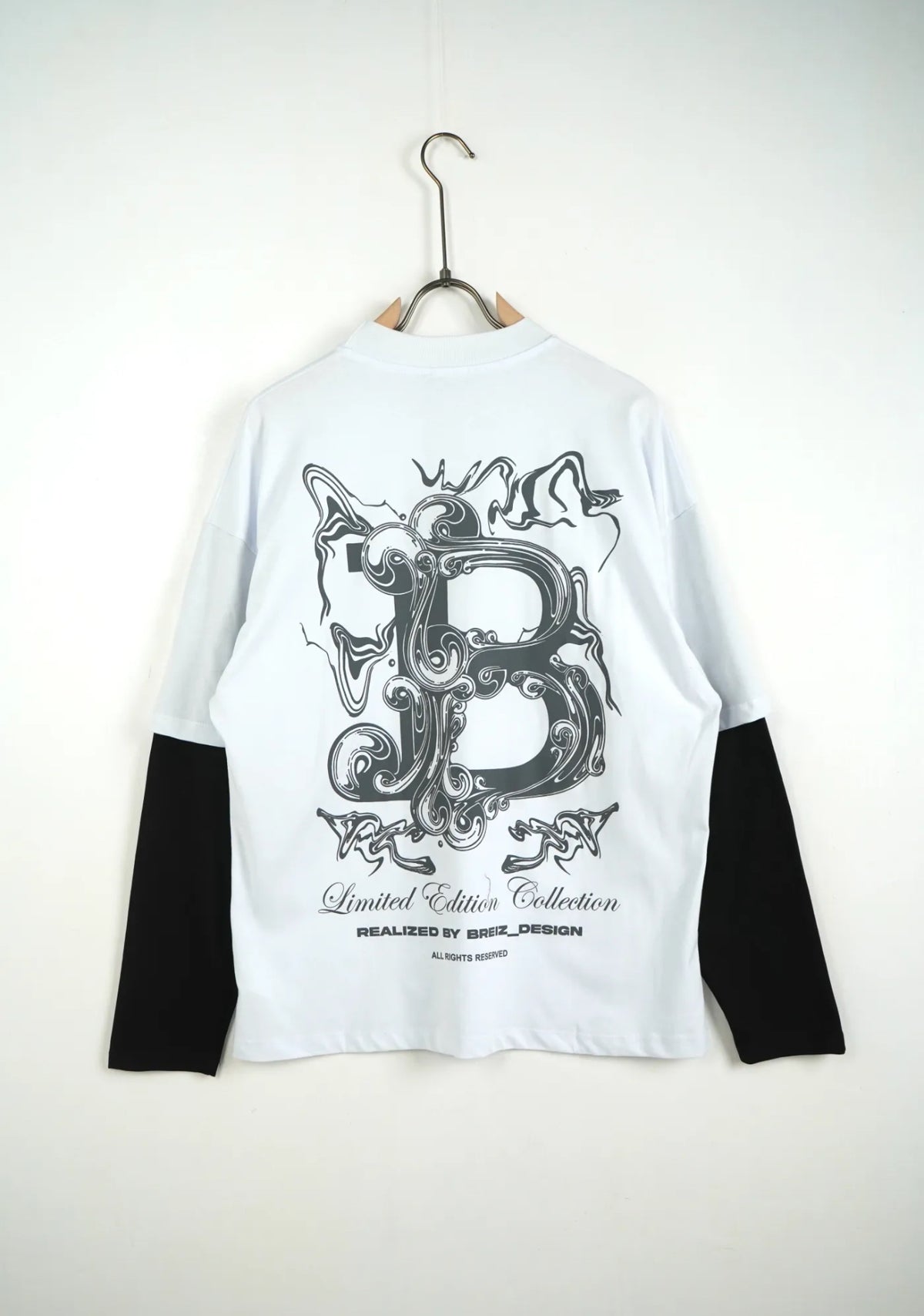 T-Shirt Doppia Manica Bianca e Nera Stampa Graphic - Duca Homme