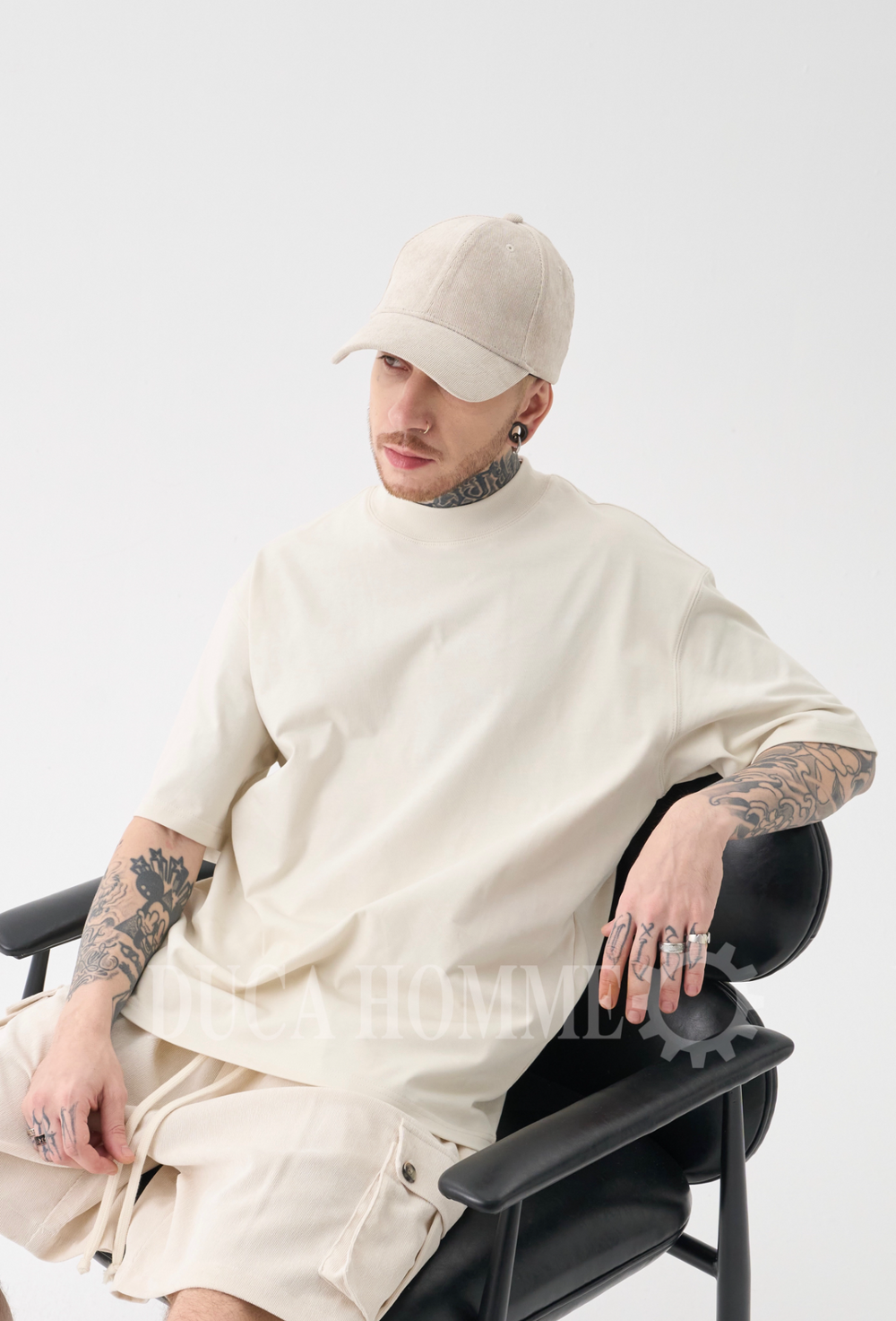 T Shirt Loose Fit Uomo Duca Homme Panna