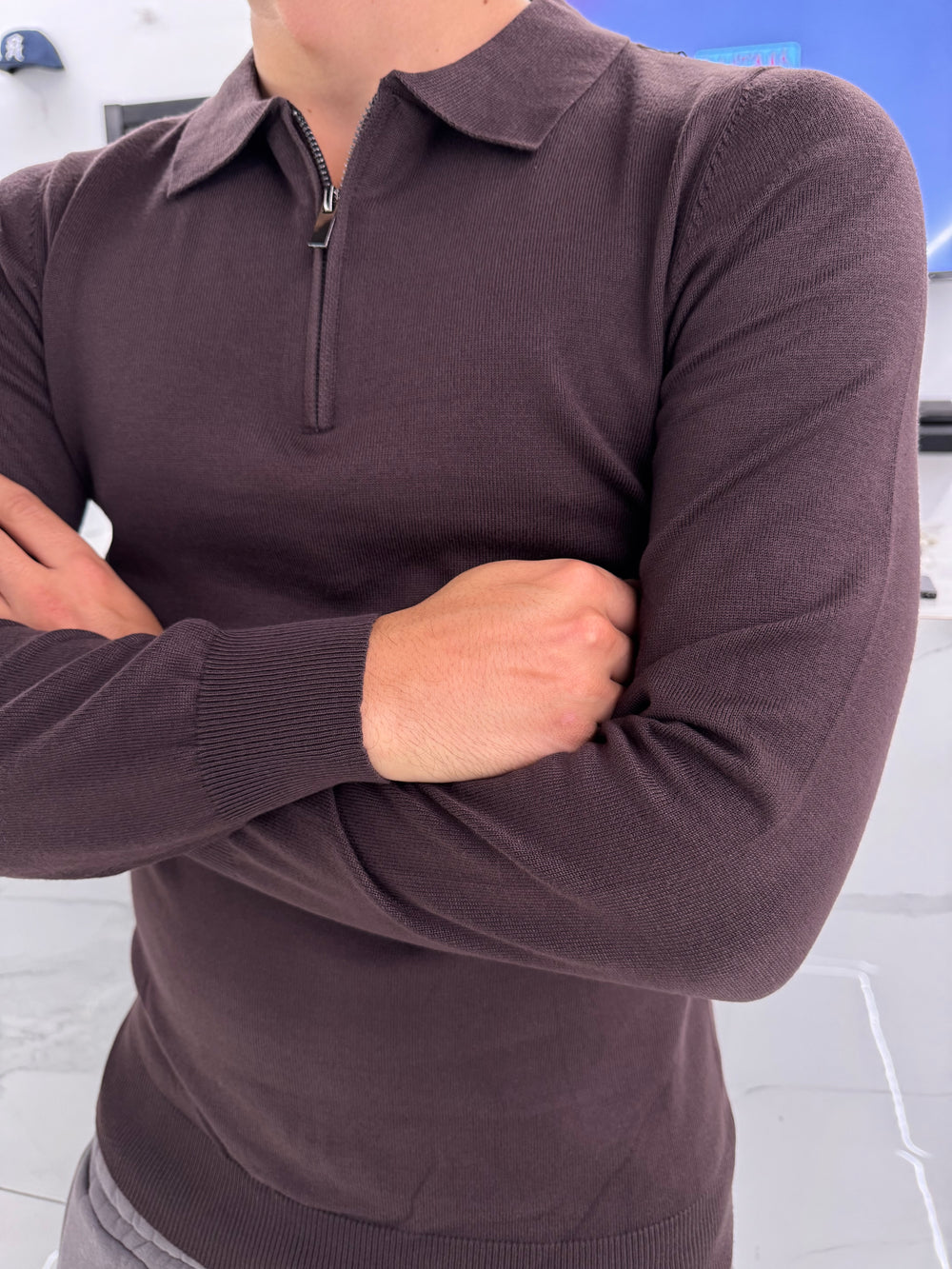 Polo in Maglia Uomo Mezza Zip Marrone - Duca Homme