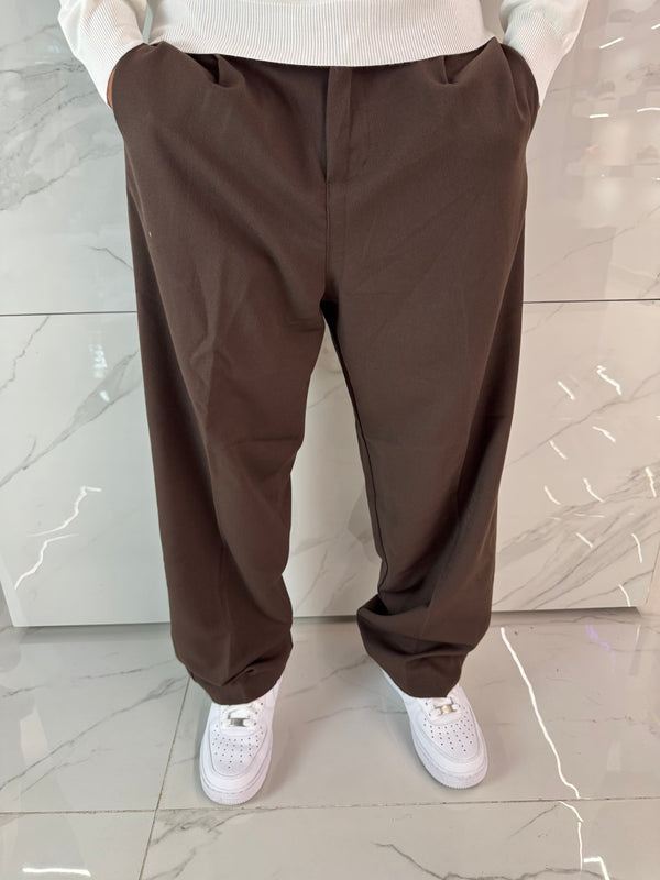 Pantaloni Eleganti Uomo Baggy Marrone Duca Homme | Gamba Larga Loose Fit | Stile Sartoriale