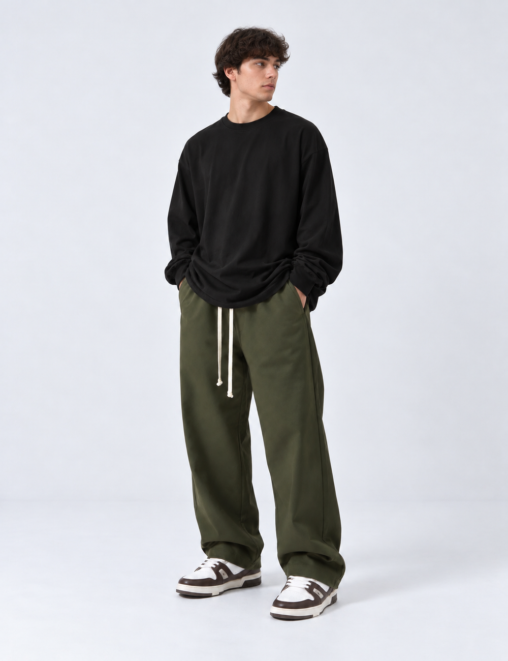 Pantalone Baggy Tessuto Tecnico | Duca Homme (verde militare)