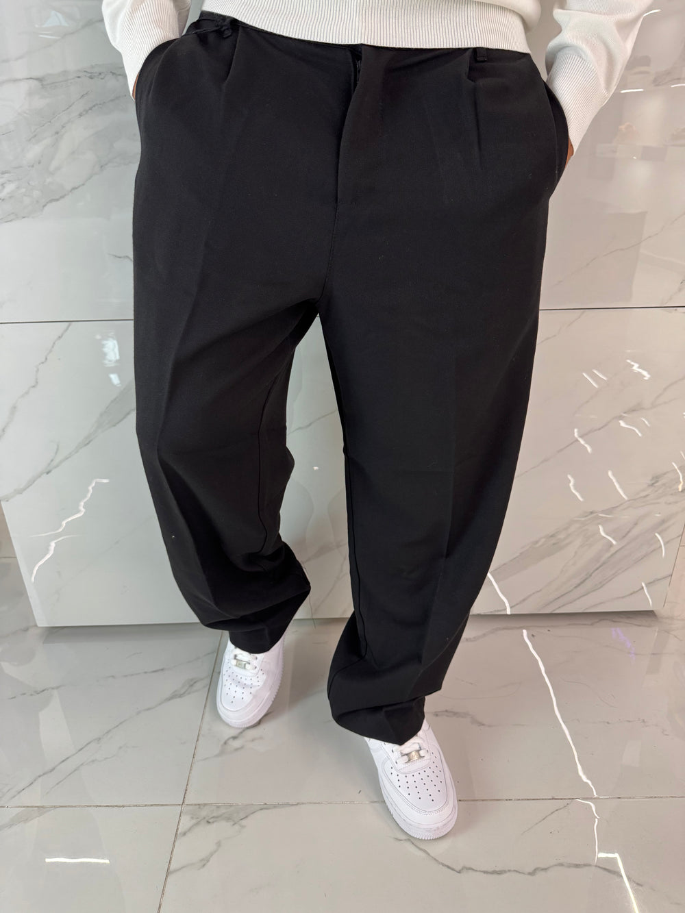 Pantaloni Eleganti Uomo Baggy Nero Duca Homme | Gamba Larga Loose Fit | Stile Sartoriale