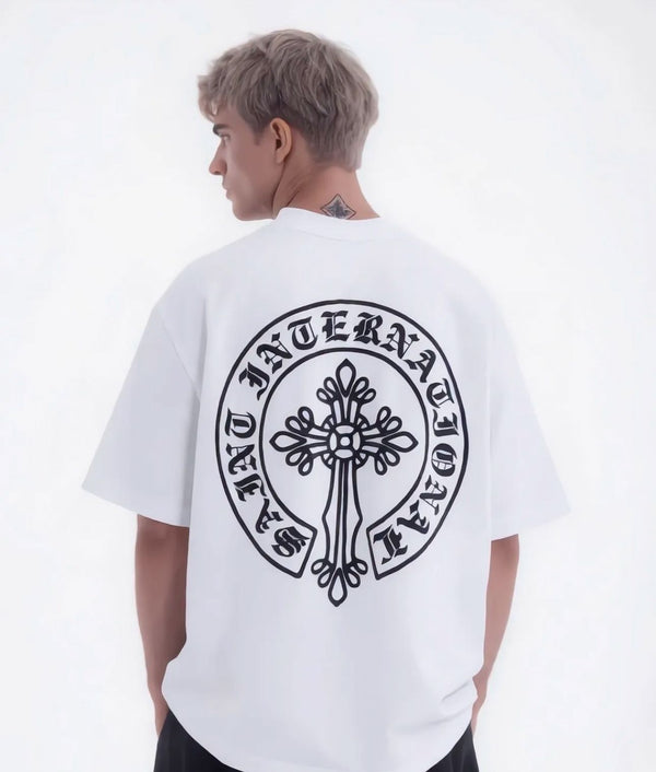 T-Shirt Oversize Bianca con Stampa Uomo - Duca Homme
