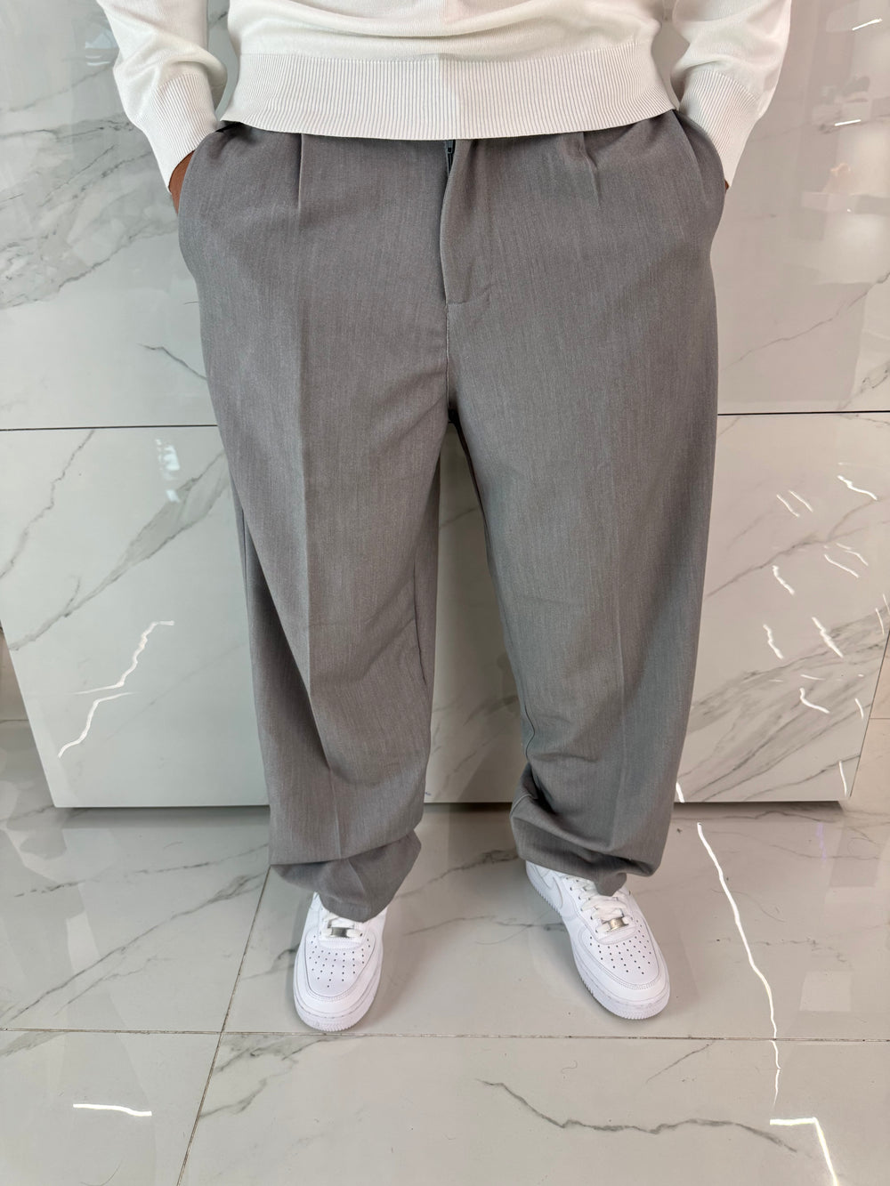 Pantaloni Eleganti Uomo Baggy Grigio Duca Homme | Gamba Larga Loose Fit | Stile Sartoriale