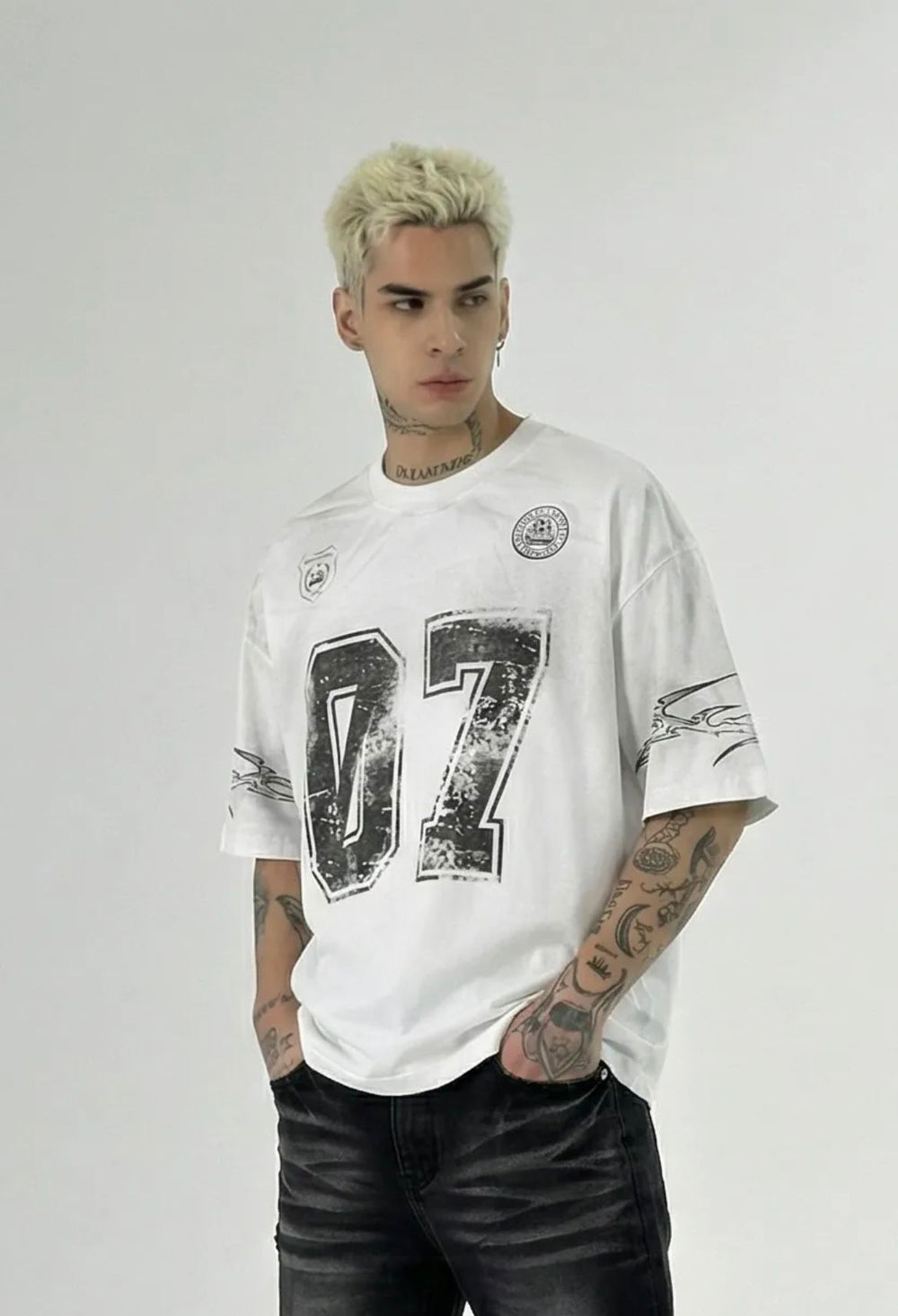 T-Shirt Oversize Bianca con Stampa Uomo - Duca Homme