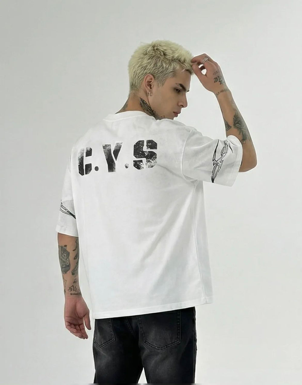T-Shirt Oversize Bianca con Stampa Uomo - Duca Homme