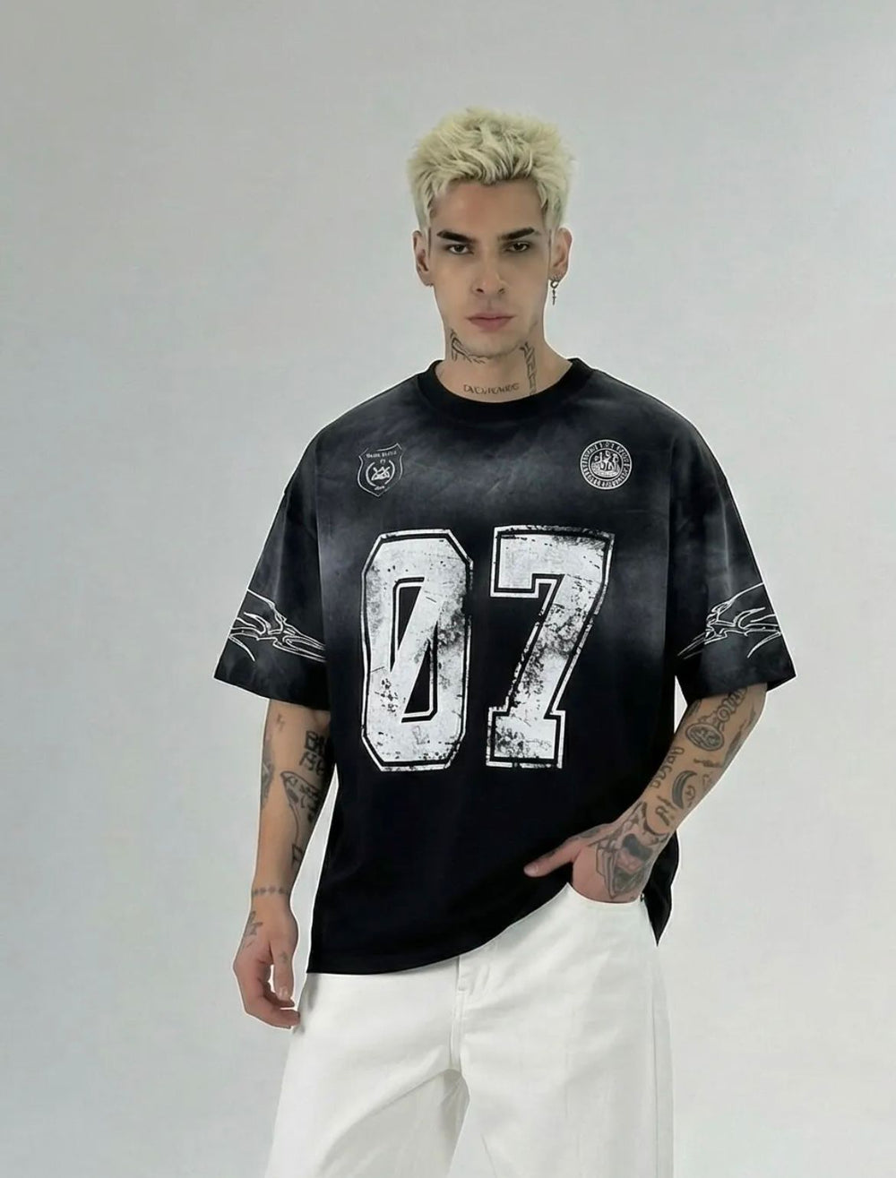 T-Shirt Oversize Nera con Stampa Uomo - Duca Homme