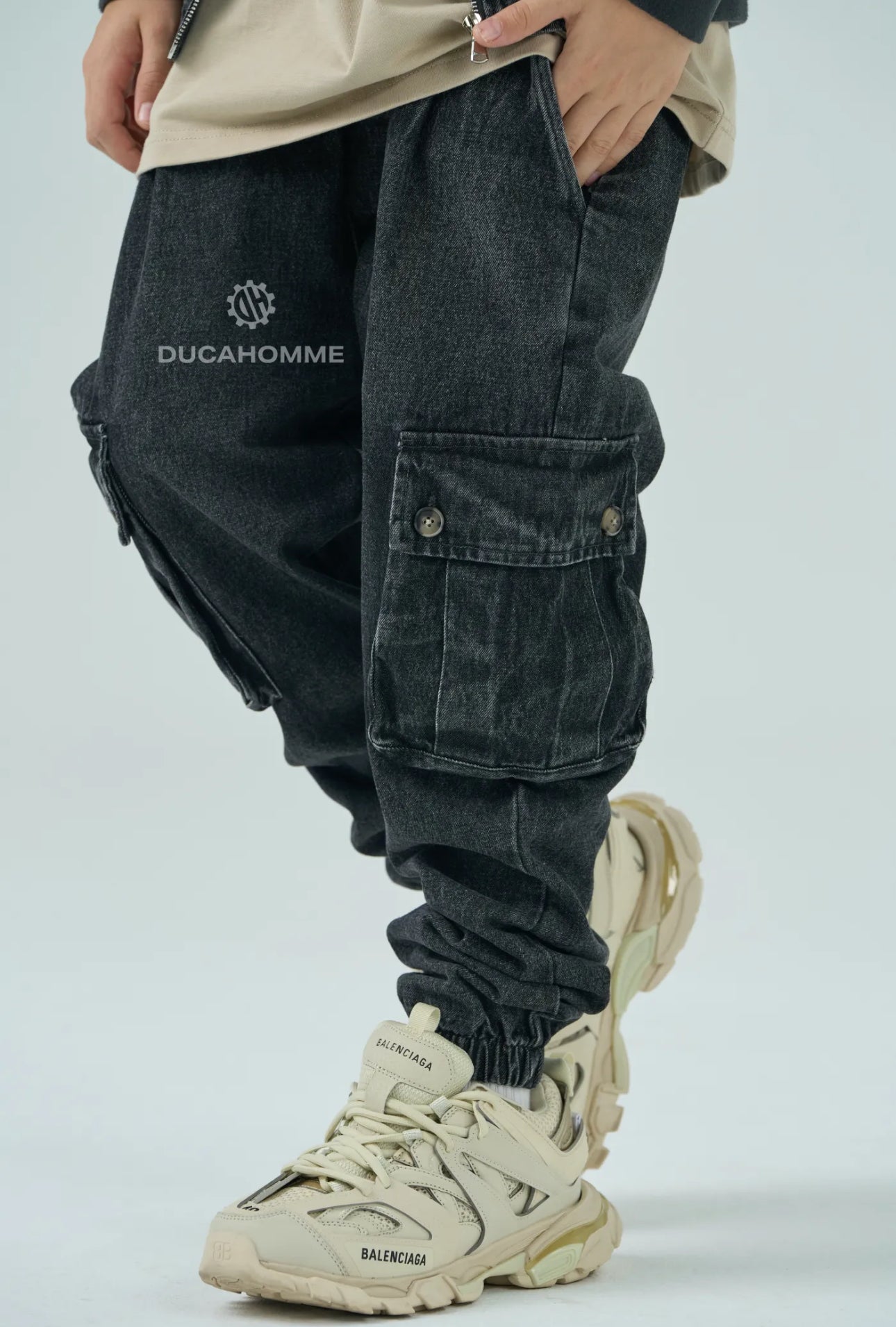 Jeans Nero Cargo Fondo Stretto Bambino Duca Homme | Streetwear Kids