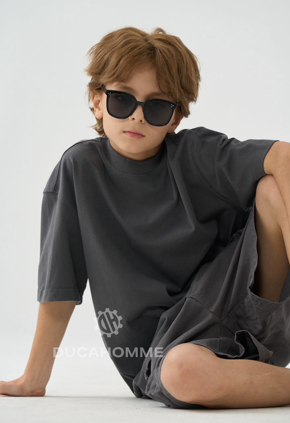 T Shirt Bambino Oversize Duca Homme Grigio Scuro