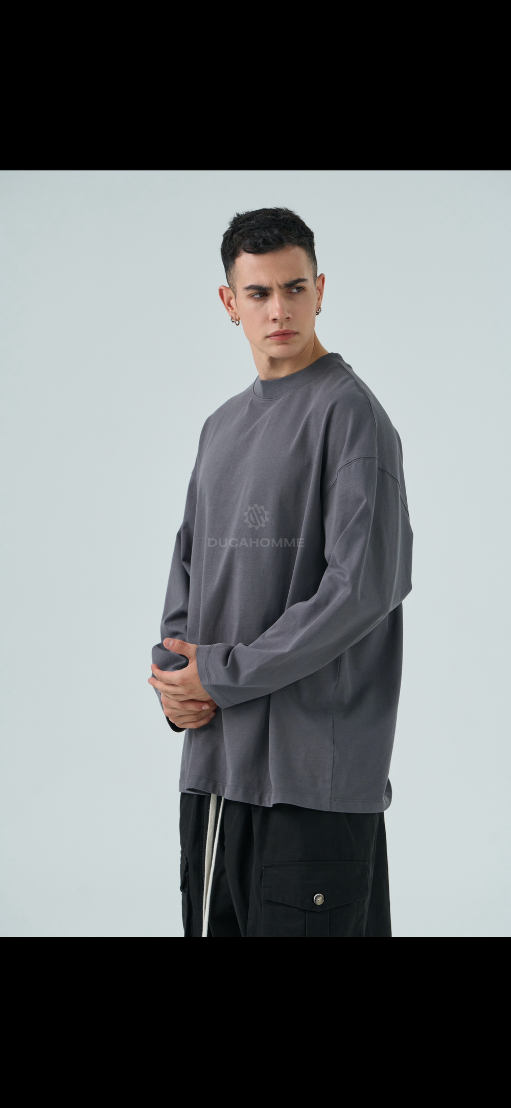 T Shirt Uomo Duca Homme Manica Lunga Grigio Scuro