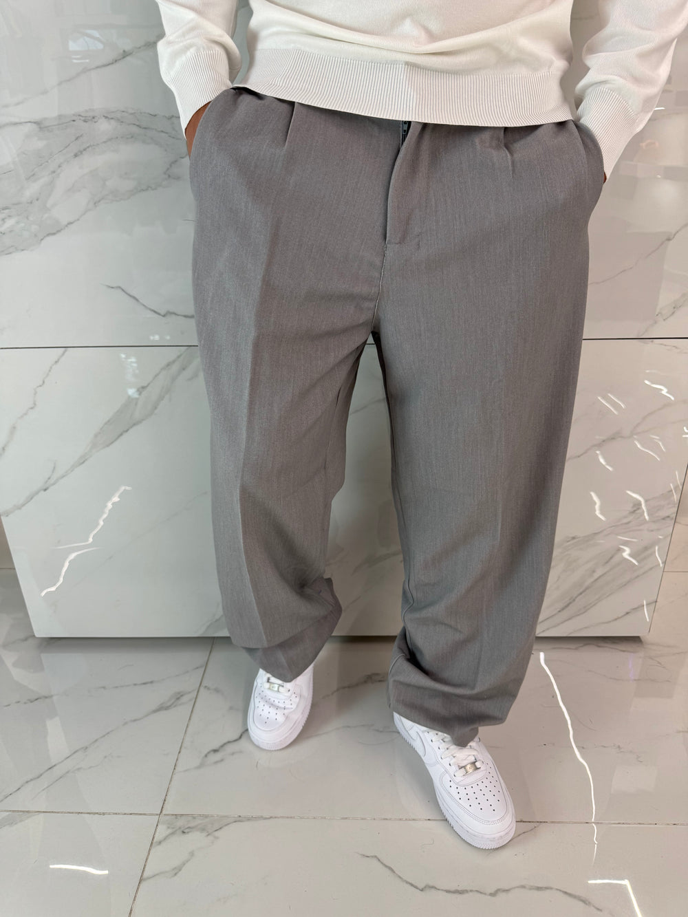 Pantaloni Eleganti Uomo Baggy Grigio Duca Homme | Gamba Larga Loose Fit | Stile Sartoriale