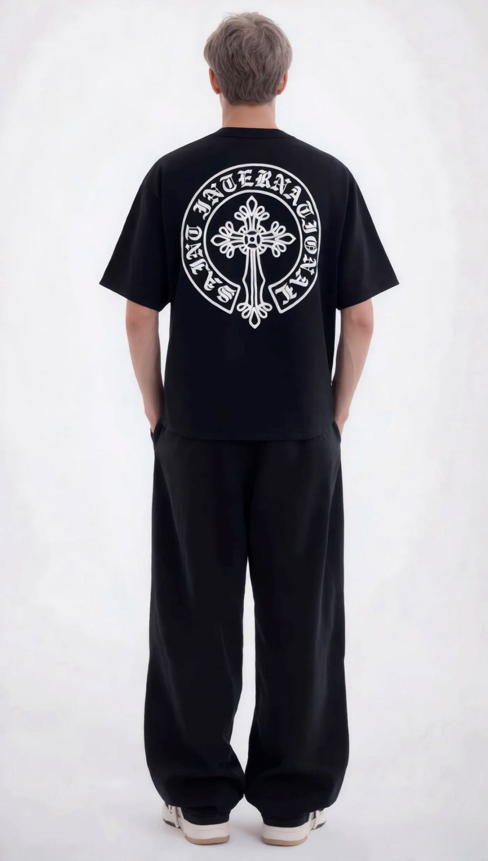 T-Shirt Oversize Nera con Stampa Uomo - Duca Homme