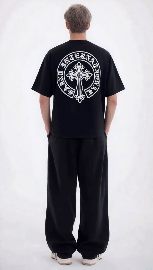 T-Shirt Oversize Nera con Stampa Uomo - Duca Homme