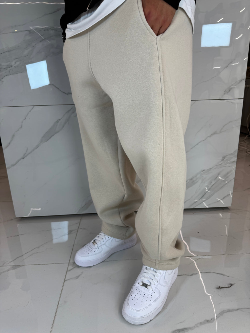 Tuta Baggy Beige con Riga Duca Homme | Completo Felpa Pantalone Streetwear