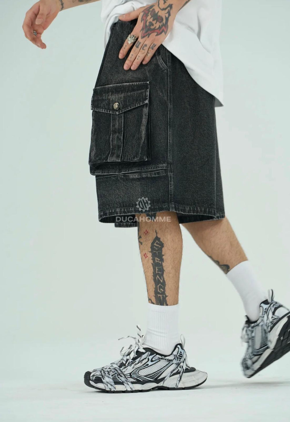 Bermuda Jeans Cargo Baggy | Duca Homme (grigio)
