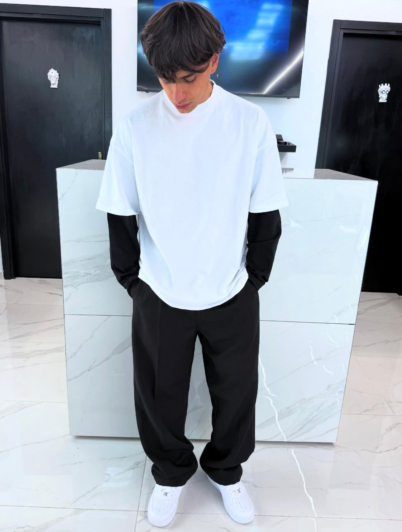 T-Shirt Doppia Manica Basic Bianca e Nera Uomo - Duca Homme