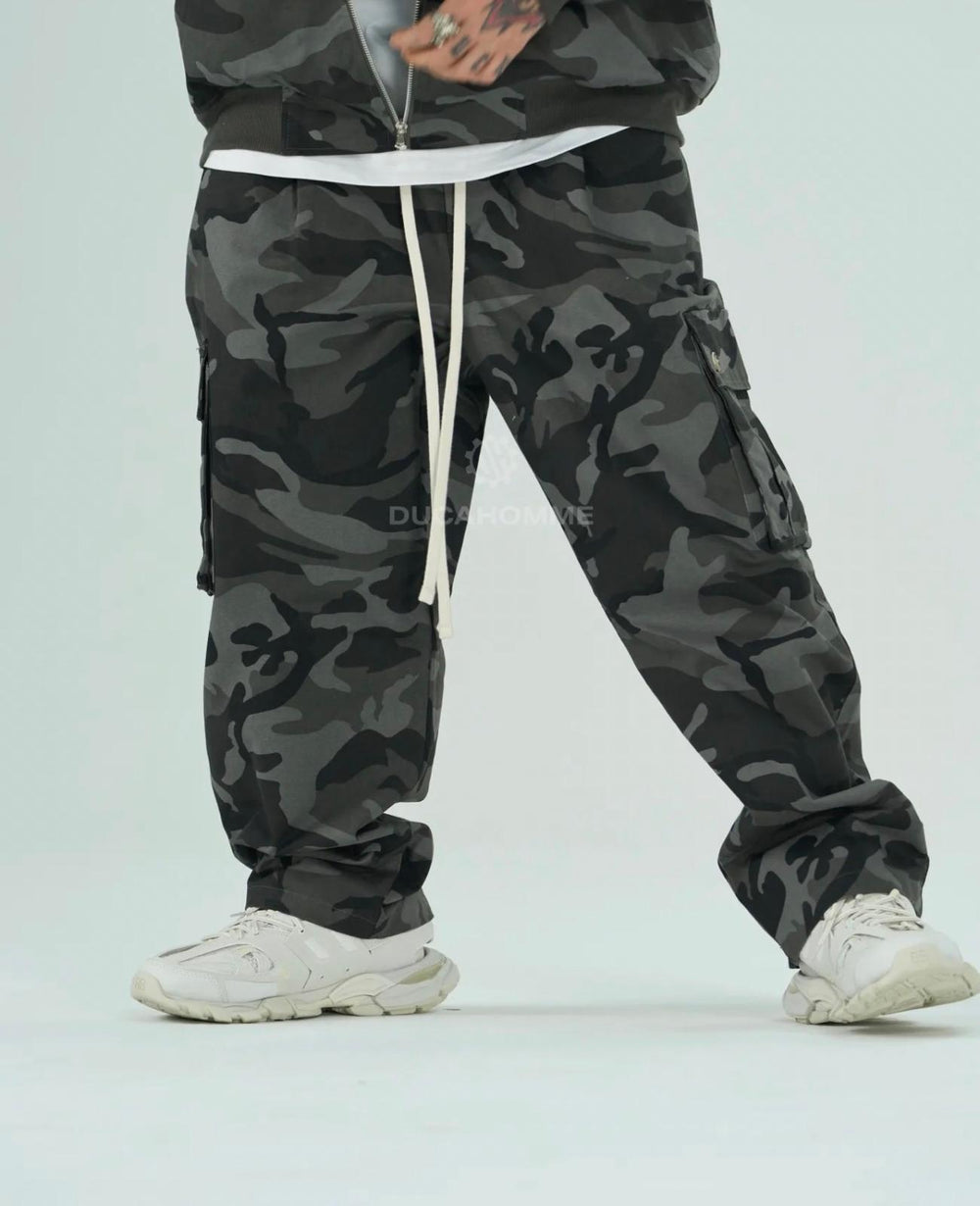 Pantalone Cargo Camo-Duca Homme (nero)