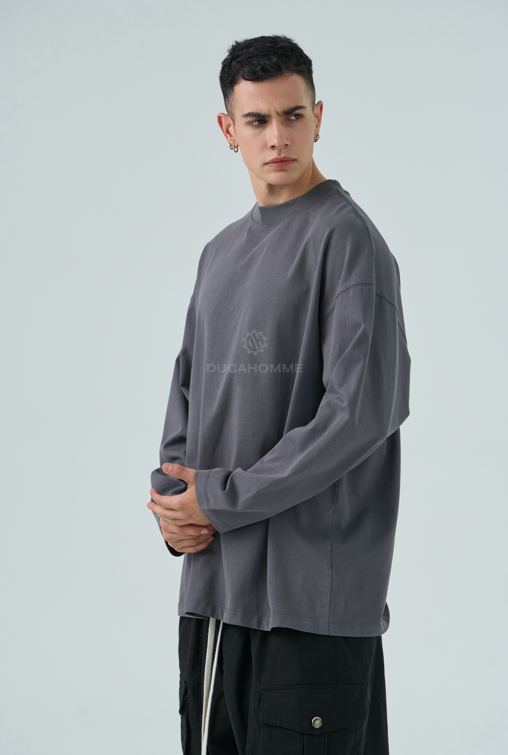 T-Shirt Manica Lunga Grigio Piombo Oversize - Duca Homme