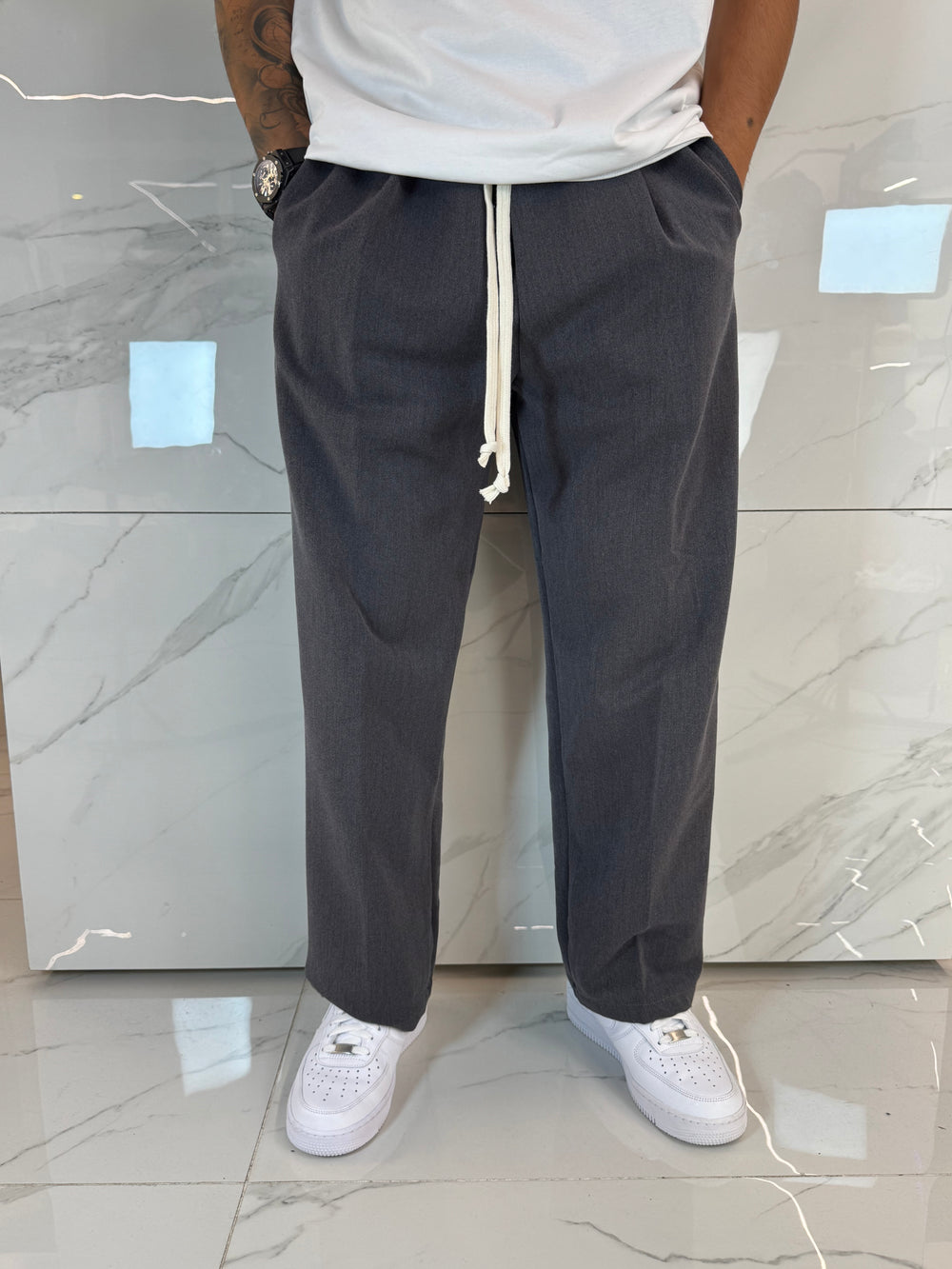 Pantalone Grigio Piombo Fondo Largo - Streetwear Premium Uomo