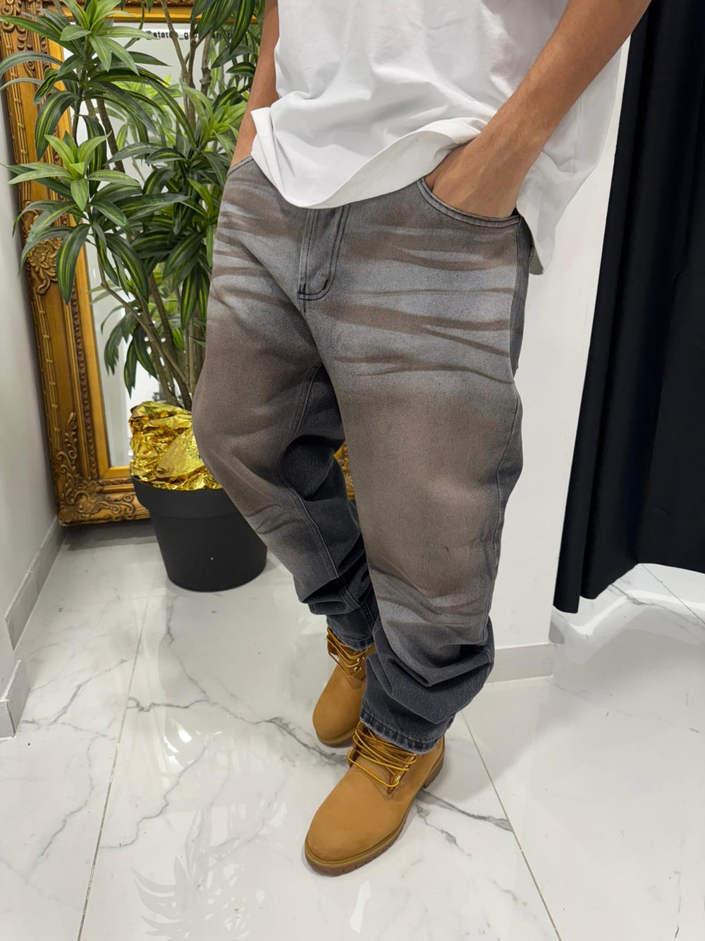 Jeans Baggy Uomo Duca Homme | Denim Grigio Loose Fit | Gamba Larga