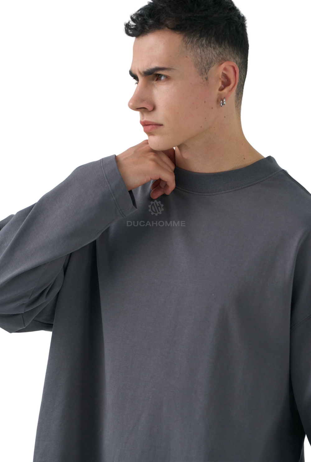 T-Shirt Manica Lunga Grigio Piombo Oversize - Duca Homme