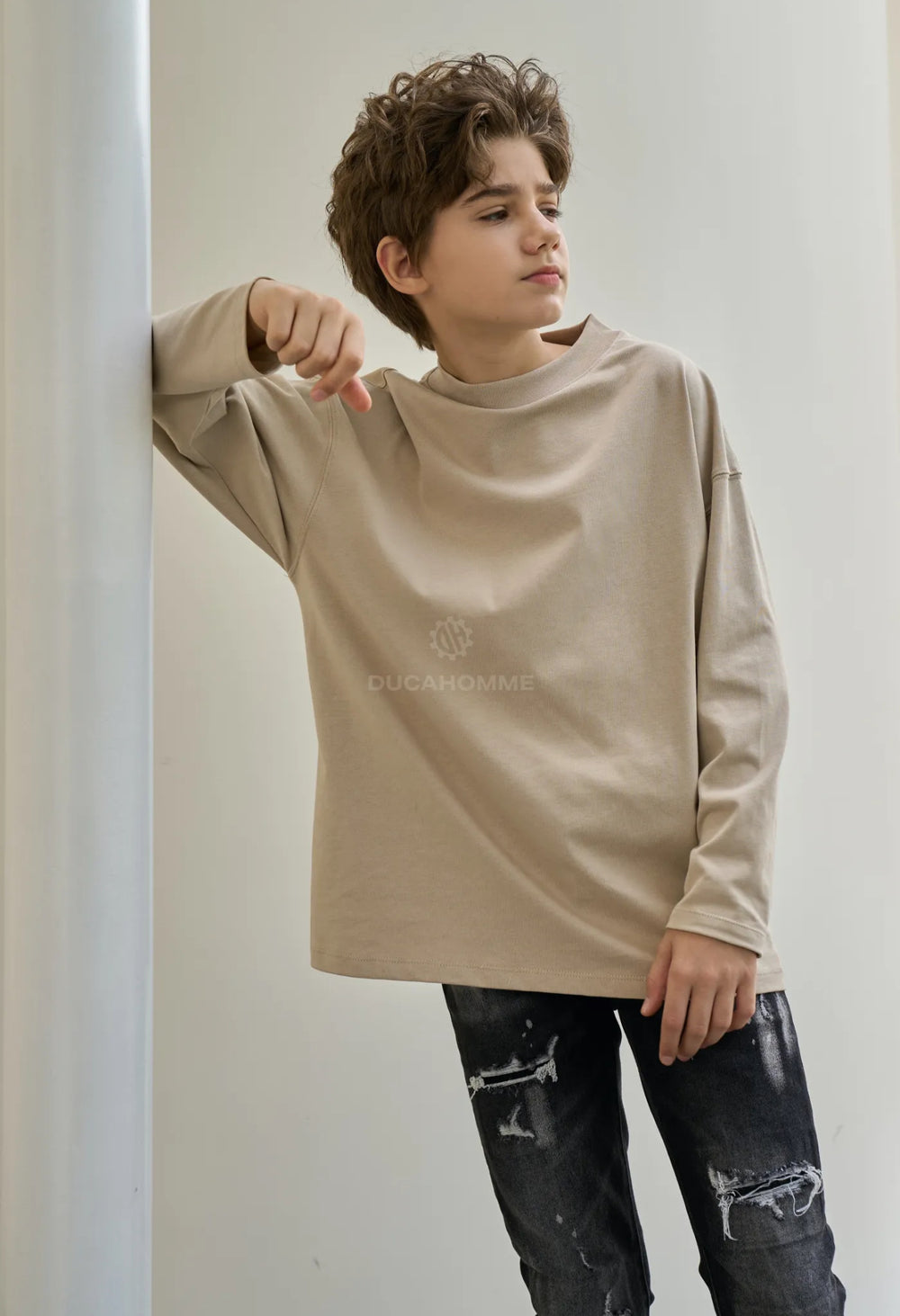 Maglia Manica Lunga Beige Bambino Duca Homme | T-Shirt Kids Streetwear