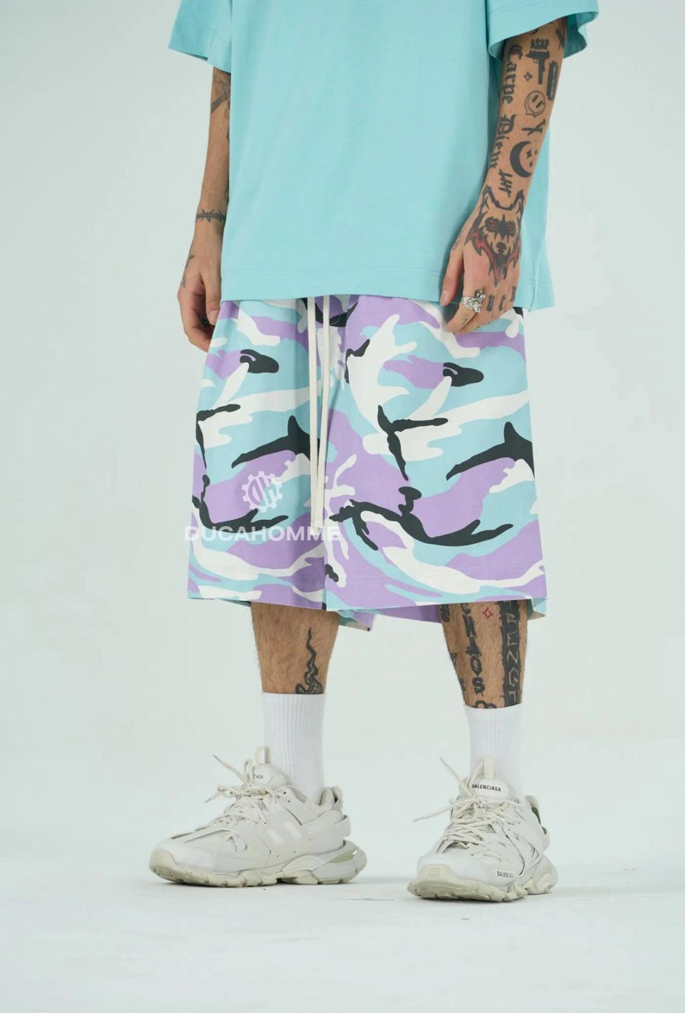Bermuda Camo Oversize Uomo | Duca Homme (celeste)