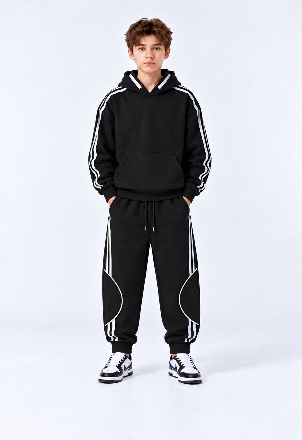 Completo Felpato Strisce Laterali Bambino | Duca Homme (nero)