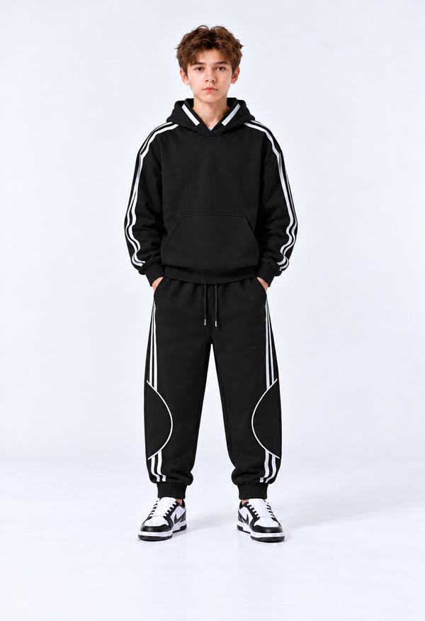 Completo Felpato Strisce Laterali Bambino | Duca Homme (nero)