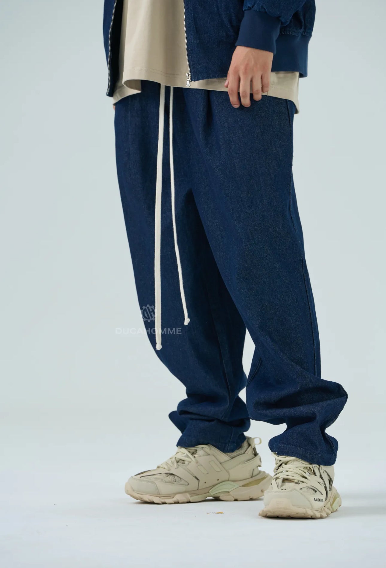 Jeans Baggy Uomo Duca Homme Blu con Laccio | Denim Loose Fit | Gamba Larga