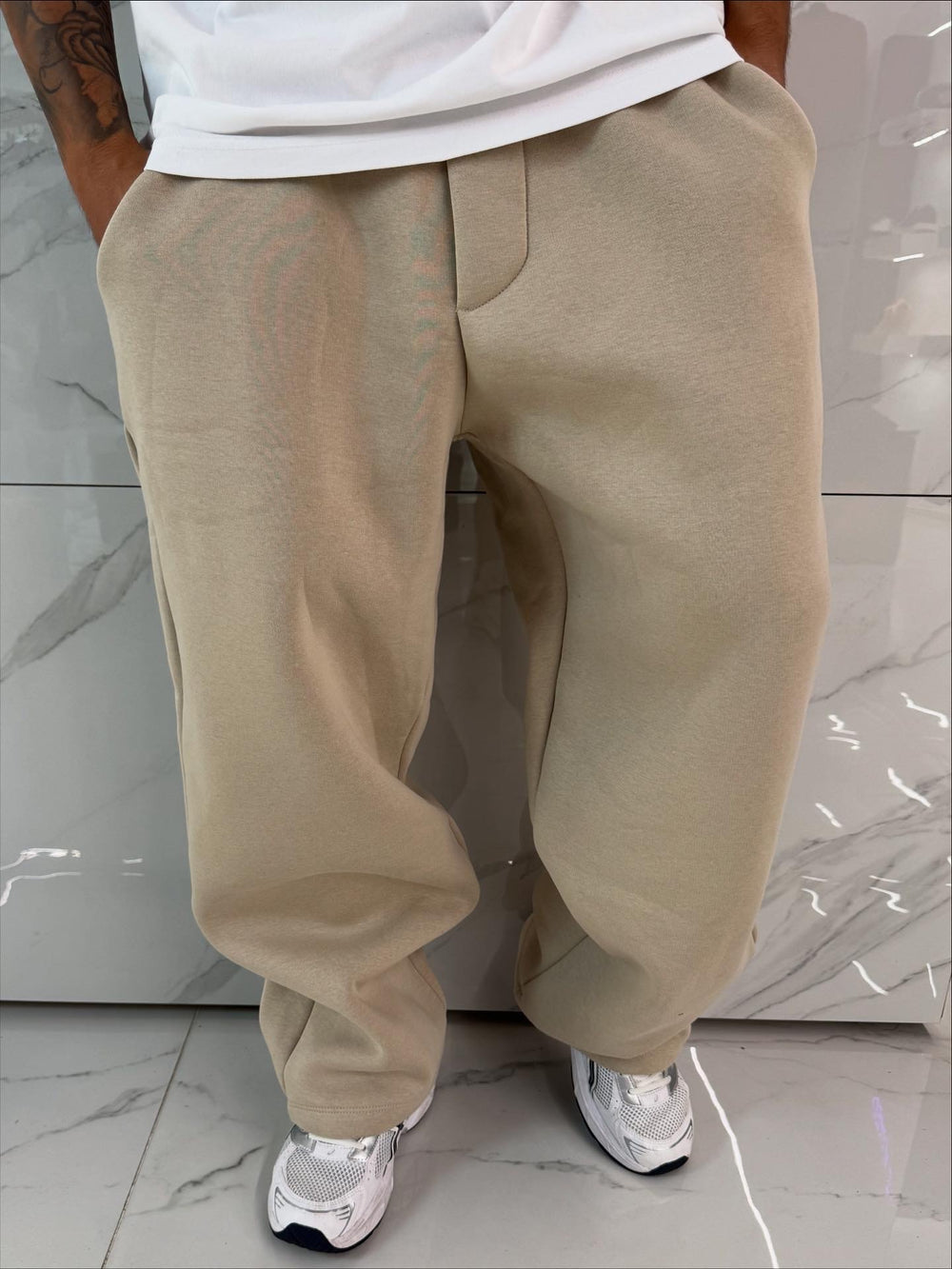 Pantaloni Tuta Uomo Duca Homme Beige | Fondo Largo | Cotone Streetwear