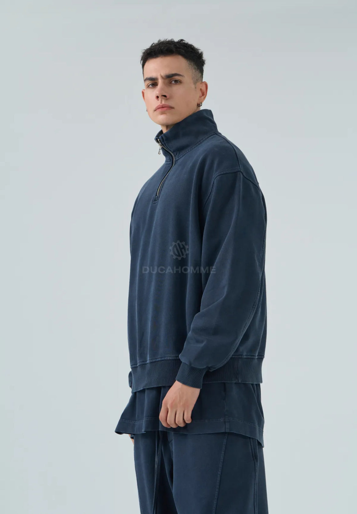 Completo Tuta Blu notte slavato Baggy Duca Homme | Felpa Pantalone Streetwear