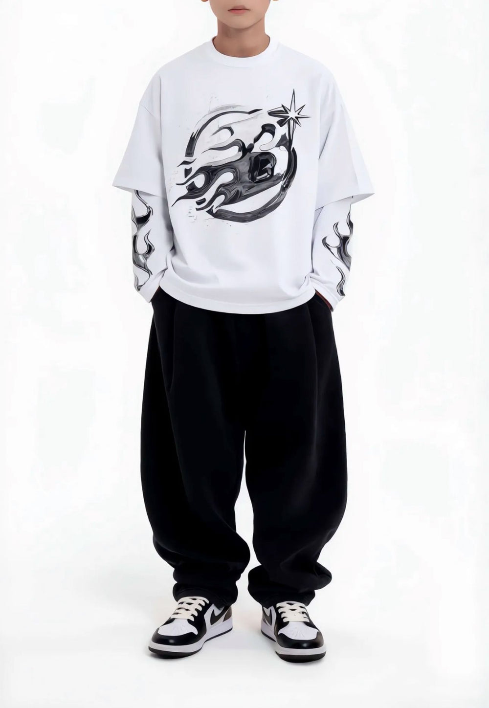 T-Shirt Doppia Manica Bianca  Stampa Graphic - Duca Homme-Bambino