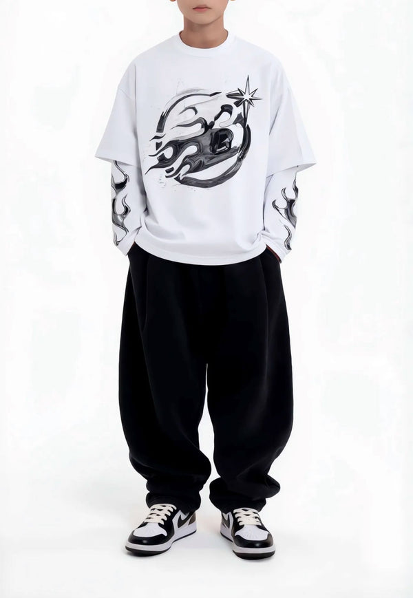 T-Shirt Doppia Manica Bianca  Stampa Graphic - Duca Homme-Bambino
