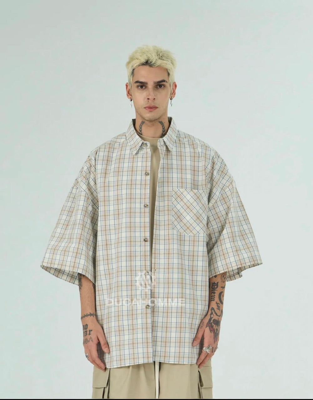 Camicia a Quadri Over Size | Duca Homme (panna)