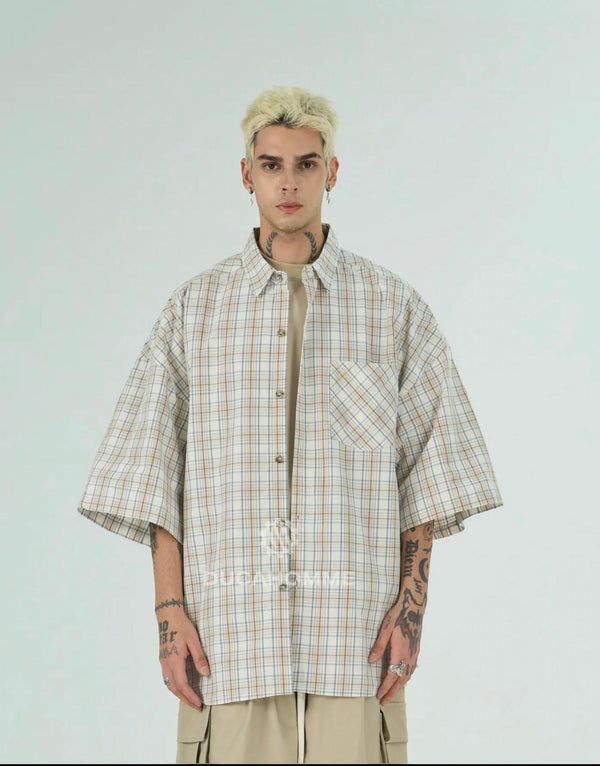 Camicia a Quadri Over Size | Duca Homme (panna)