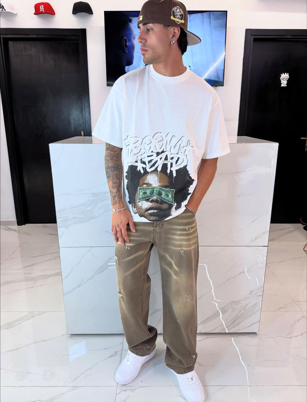 Jeans Baggy Uomo Duca Homme | Denim Beige Loose Fit | Gamba Larga