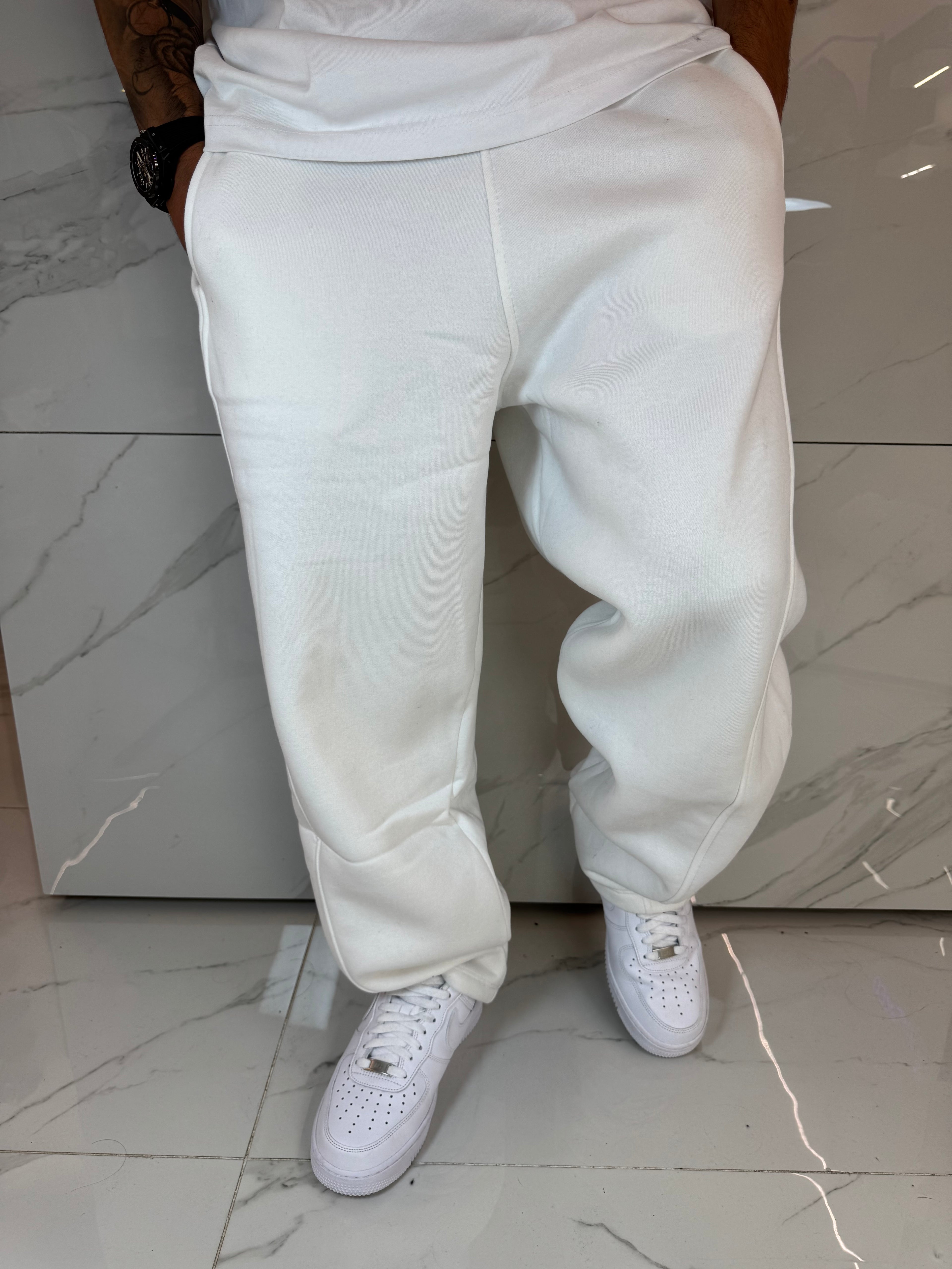 Pantaloni Tuta Baggy Bianchi Duca Homme | Riga Laterale | Streetwear